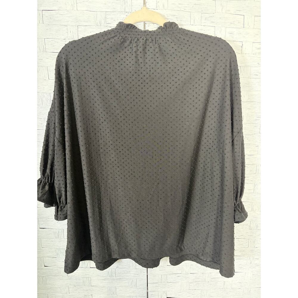 Madewell womens blouse black textured polkadots gathered dark romantic plus Sz - Picture 2 of 8